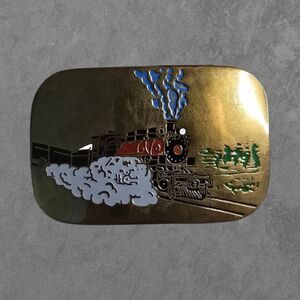 Painted Steam Locomotive Train Vintage 1978 Baron Brass Belt Buckle